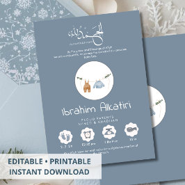 Modern Slate Blue Islamic Baby Boy Birth Aankondiging
