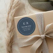 Modern Slate Blue Monogram bruiloft dank u Ronde Sticker