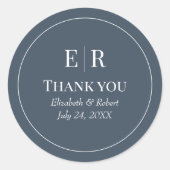 Modern Slate Blue Monogram bruiloft dank u Ronde Sticker (Voorkant)