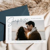 Modern Slate Blue Script Surprise Photo Verloving Aankondiging