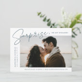 Modern Slate Blue Script Surprise Photo Verloving Aankondiging (Staand voorkant)