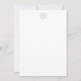 Modern Slate Blue Sunburst Monogram Notitiekaartje