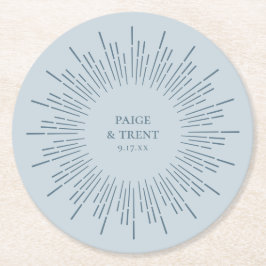 Modern Slate Blue Sunburst Wedding Ronde Kartonnen Onderzetter