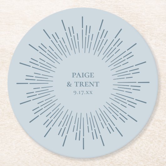 Modern Slate Blue Sunburst Wedding Ronde Kartonnen Onderzetter (Voorkant)