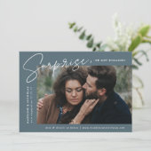 Modern Slate Blue Surprise Foto Verloving Aankondiging (Staand voorkant)