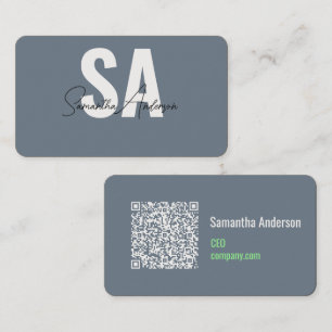 Modern Slate Grey & Mint Green Visitekaartje   QR