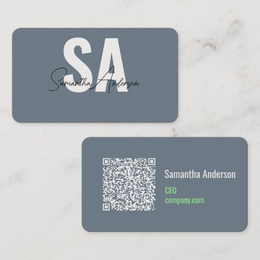 Modern Slate Grey & Mint Green Visitekaartje | QR (Voorkant / Achterkant)