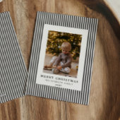 Modern Slate Grey Pinstripe Kerstmis Familie Foto Feestdagenkaart