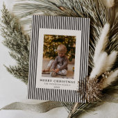 Modern Slate Grey Pinstripe Kerstmis Familie Foto Feestdagenkaart