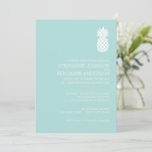 Modern Slate Stripes Pineapple Wedding Kaart (Staand voorkant)