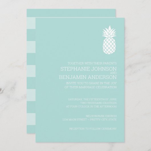 Modern Slate Stripes Pineapple Wedding Kaart (Voorkant / Achterkant)