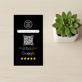 Modern Sleek Black Google Review QR Code Visitekaartje