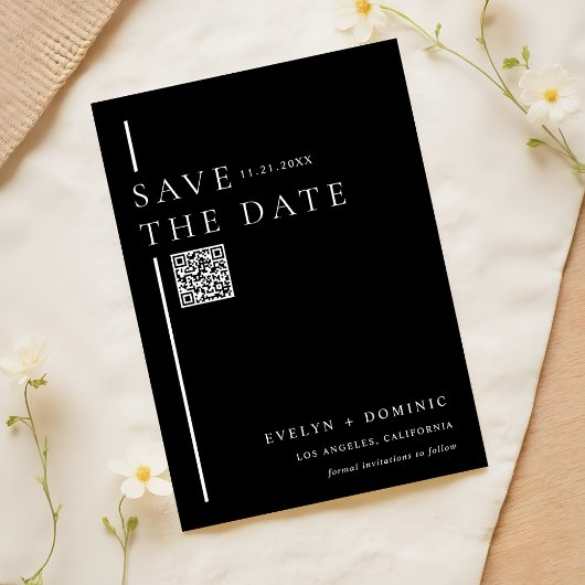 Modern Sleek Black QR Code Wedding Website Save The Date