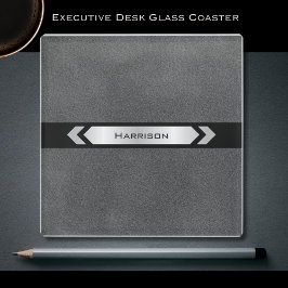 Modern Sleek Gray Executive Desk Glazen Onderzetter