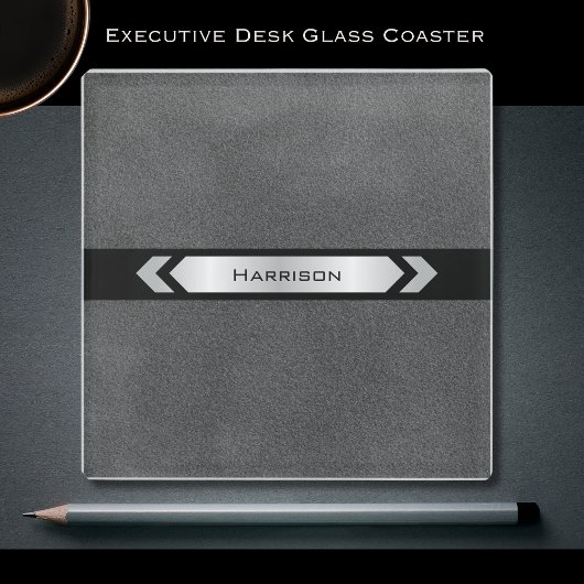 Modern Sleek Gray Executive Desk Glazen Onderzetter