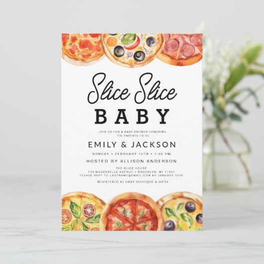 Modern Slice Baby Pizza Baby shower Kaart (Staand voorkant)