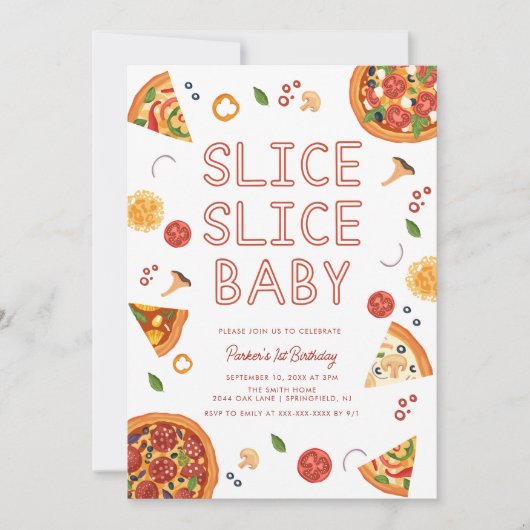 Modern Slice Baby Pizza eerste verjaardag Kaart (Voorkant)