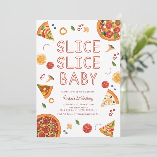 Modern Slice Baby Pizza eerste verjaardag Kaart (Staand voorkant)