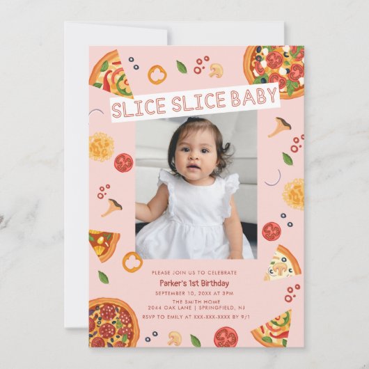 Modern Slice Baby Pizza eerste verjaardag Kaart (Voorkant)