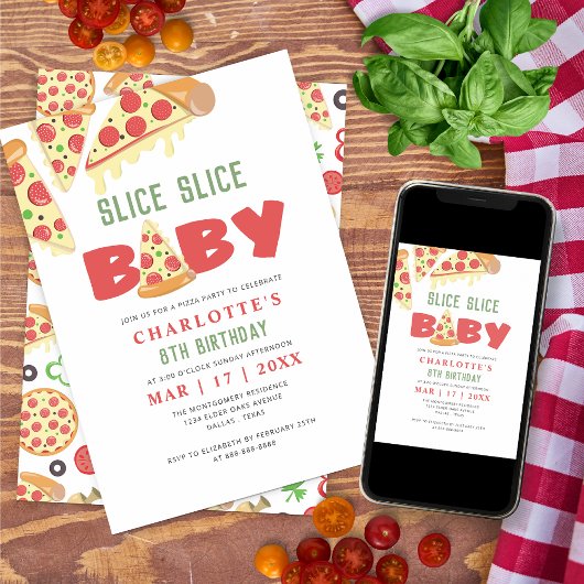 Modern Slice Baby Pizza Kids Verjaardagsfeest Kaart