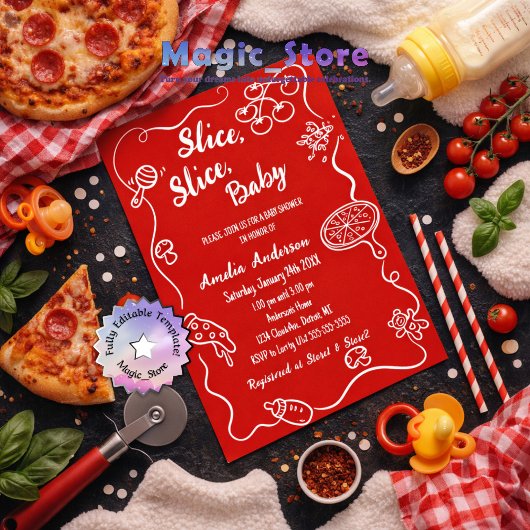 Modern Slice Slice Baby Red Baby Shower Kaart
