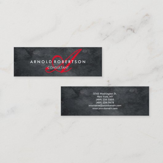 Modern Slim Monogram Trendy Gray Achtergrond Mini Visitekaartje (Voorkant / Achterkant)