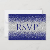 Modern Sliver Glitter over Royal Blue RSVP Kaartje (Voorkant)