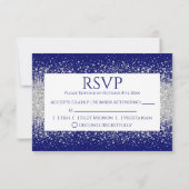 Modern Sliver Glitter over Royal Blue RSVP Kaartje (Achterkant)