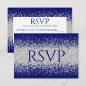 Modern Sliver Glitter over Royal Blue RSVP Kaartje (Voorkant / Achterkant)