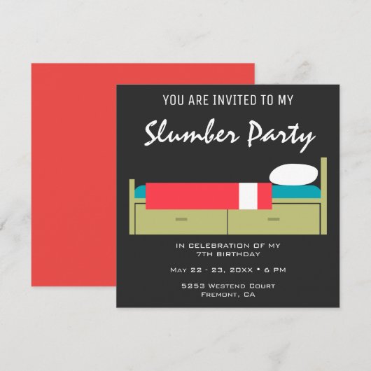Modern Slumber Party Birthday Uitnodiging (Voorkant / Achterkant)
