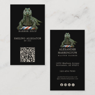 Modern Smaragd Alligator Herenkapper Logo Qr Code Visitekaartje