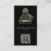 Modern Smaragd Alligator Herenkapper Logo Qr Code Visitekaartje (Voorkant)