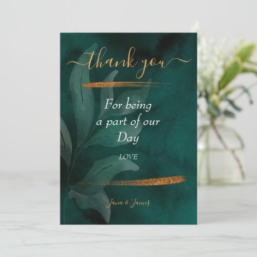 Modern smaragdgroen en bladeren dank u kaart (Staand voorkant)