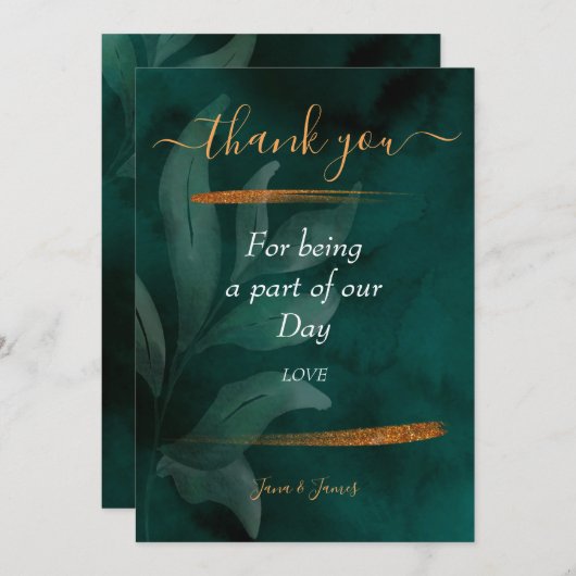 Modern smaragdgroen en bladeren dank u kaart (Voorkant / Achterkant)