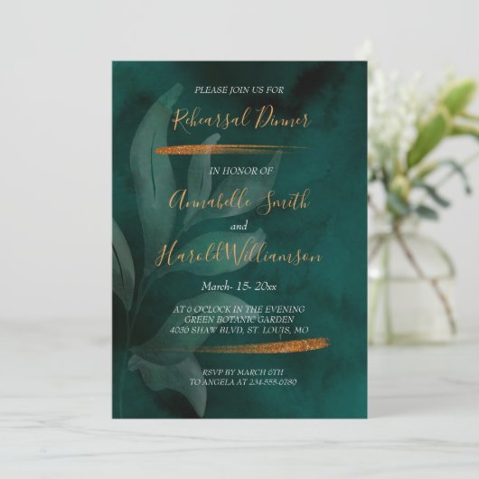 modern smaragdgroen en bladeren Repetitie Diner Kaart (Staand voorkant)