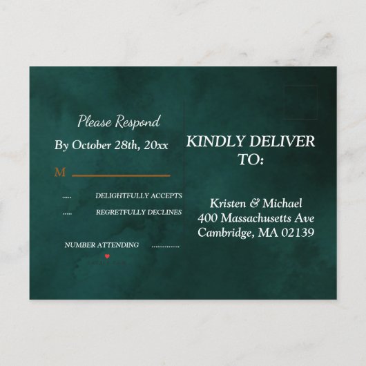 modern smaragdgroen en verlaat RSVP rsvp Briefkaar Uitnodiging Briefkaart (Achterkant)