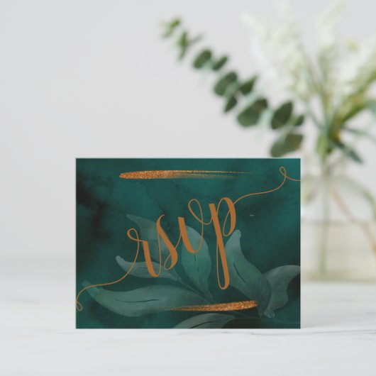 modern smaragdgroen en verlaat RSVP rsvp Briefkaar Uitnodiging Briefkaart (Staand voorkant)