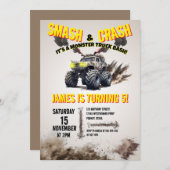 Modern SMASH & CRASH Monster Truck Verjaardagsfees Kaart (Voorkant / Achterkant)