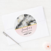 Modern Smoky Grey Marble met Gouden Lintkaars Ronde Sticker (Envelop)