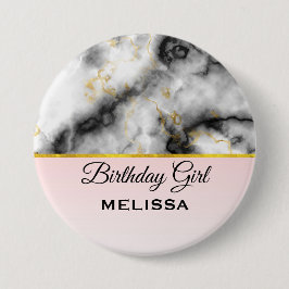 Modern Smoky Grey Marmer met Gold Ribbon Birthday Ronde Button 7,6 Cm