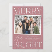 Modern Snapshot Dusty Roos Merry and Bright Photo Feestdagenkaart (Voorkant)