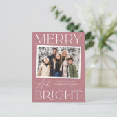 Modern Snapshot Dusty Roos Merry and Bright Photo Feestdagenkaart (Staand voorkant)