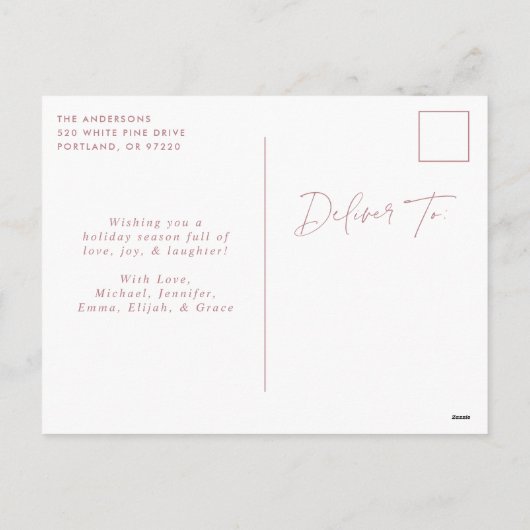 Modern Snapshot Dusty Roos Merry and Bright Photo Feestdagenkaart (Achterkant)