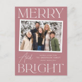 Modern Snapshot Dusty Roos Merry and Bright Photo Feestdagenkaart (Voorkant)