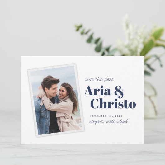 Modern Snapshot | Verticale foto Save The Date (Staand voorkant)