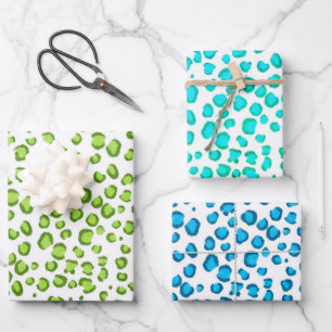 Modern Sneeuwleopard Blue Green Animal Print Inpakpapier Vel