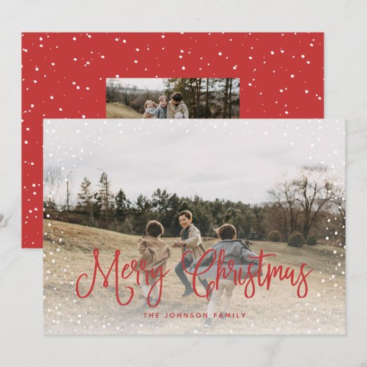 Modern sneeuwscript 2 Foto Feestdagenkaart (Voorkant / Achterkant)