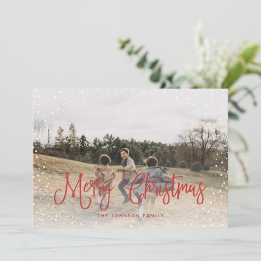 Modern sneeuwscript 2 Foto Feestdagenkaart (Staand voorkant)