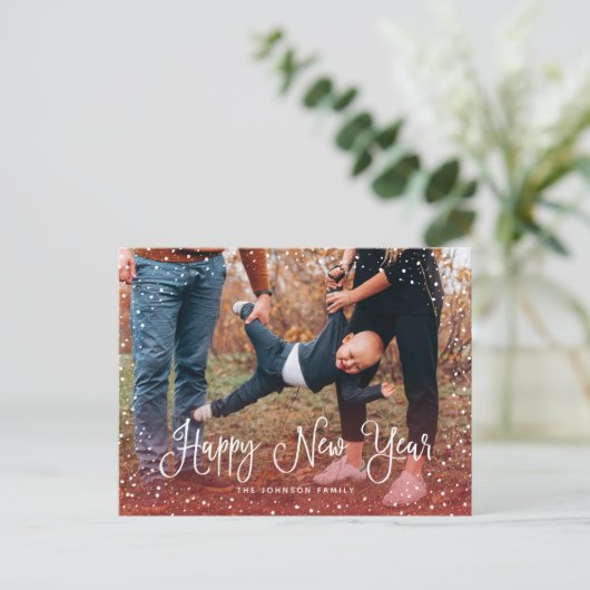 Modern sneeuwscript 2 Foto Feestdagenkaart (Staand voorkant)