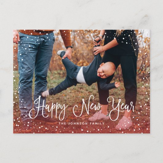 Modern sneeuwscript 2 Foto Feestdagenkaart (Voorkant)